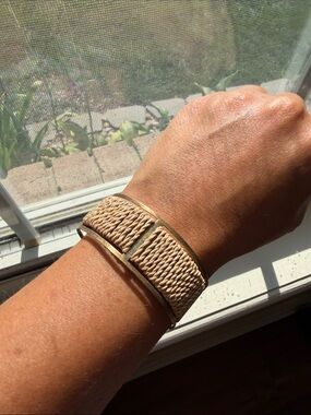 Vintage Woven Beige and Gold Cuff Bracelet